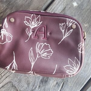 Thirty-One Double-Zip Crossbody Bag In Sketched Floral Smooth Pebble